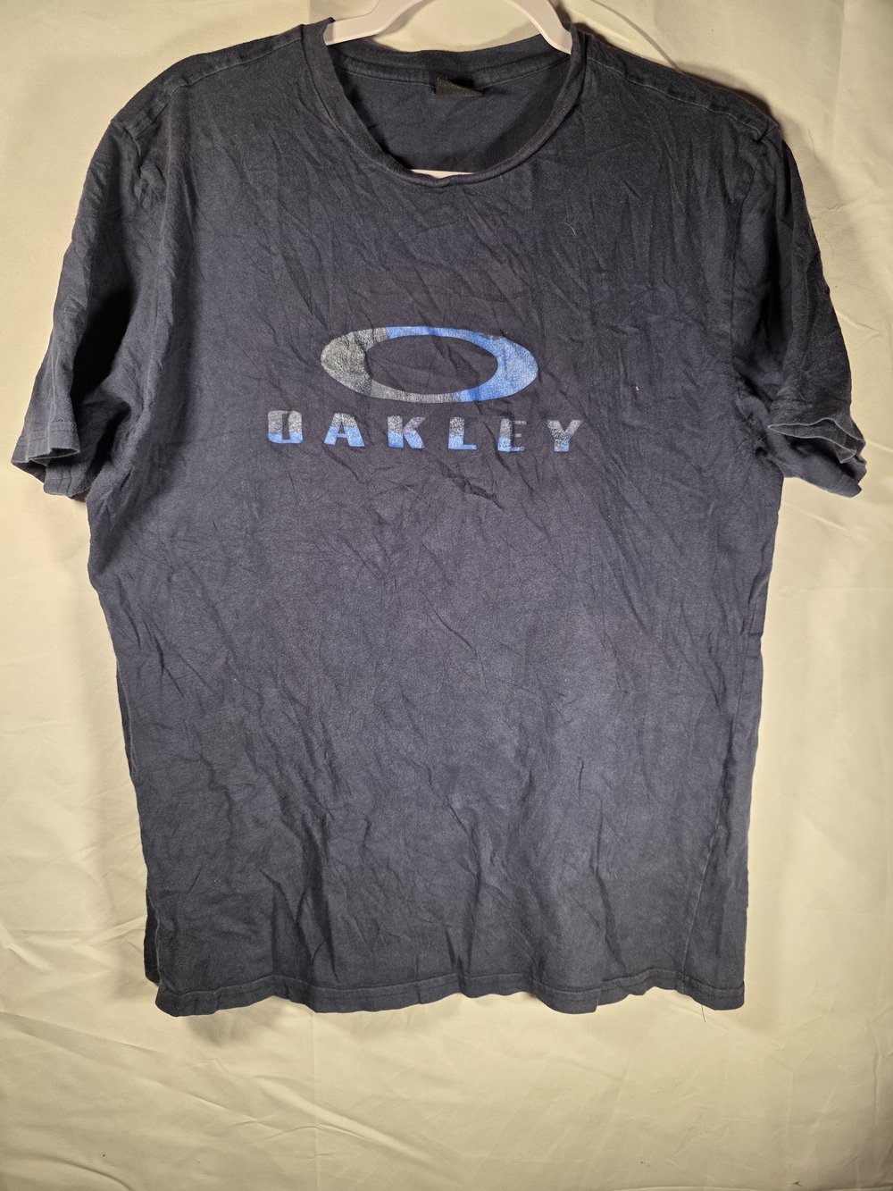 Oakley Navy Short Sleeve Logo Tee with Faded Blue Print